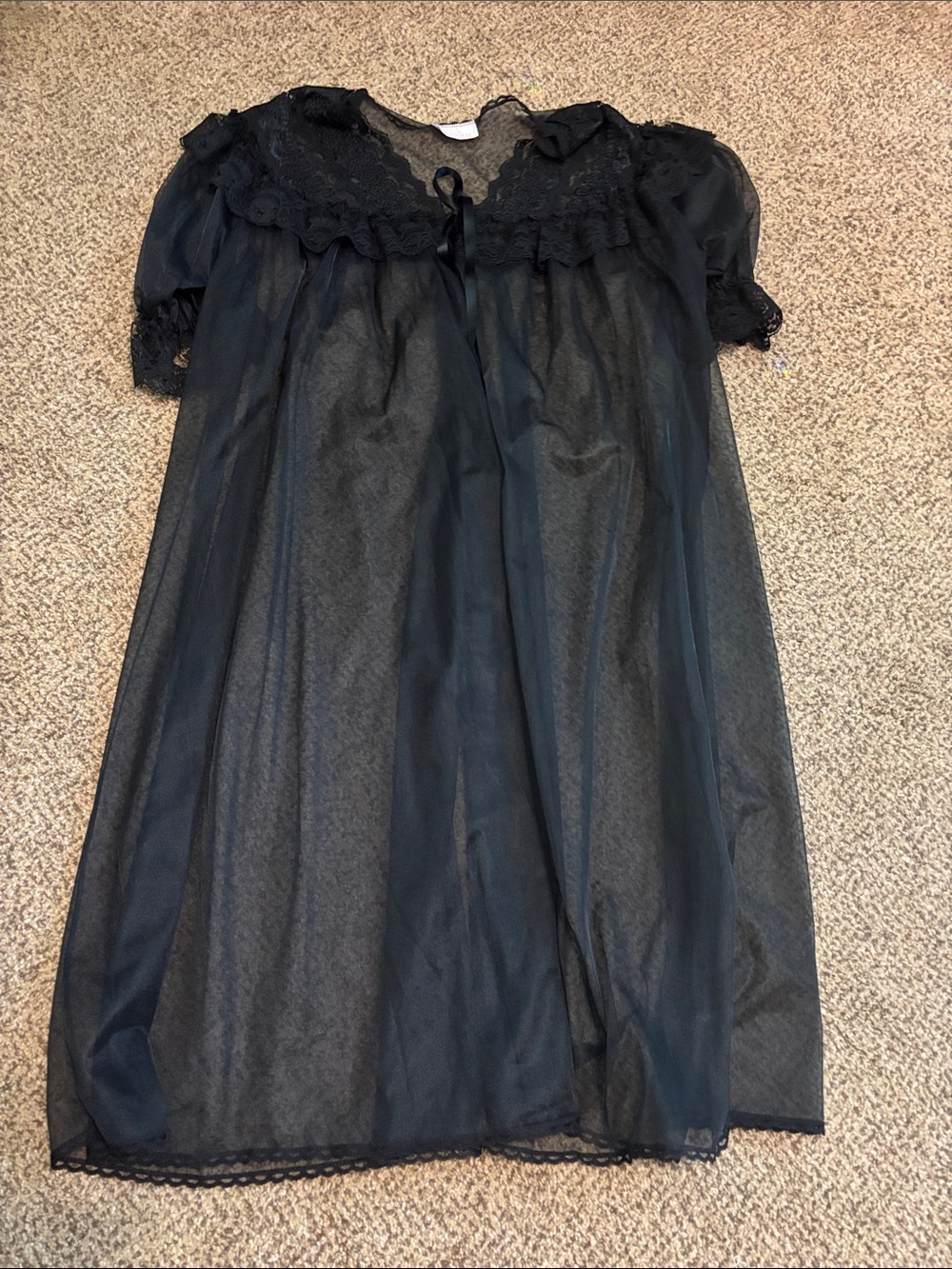 Sheer Black Lace Trim Robe One Size